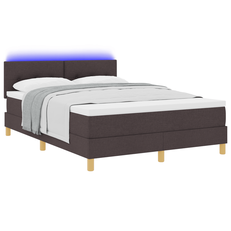 Casa si Gradina - Mobilier - Paturi si accesorii - Paturi - Pat cu baza cu saltea & LED Maro inchis 160x200 cm Tesatura - Infinity.ro