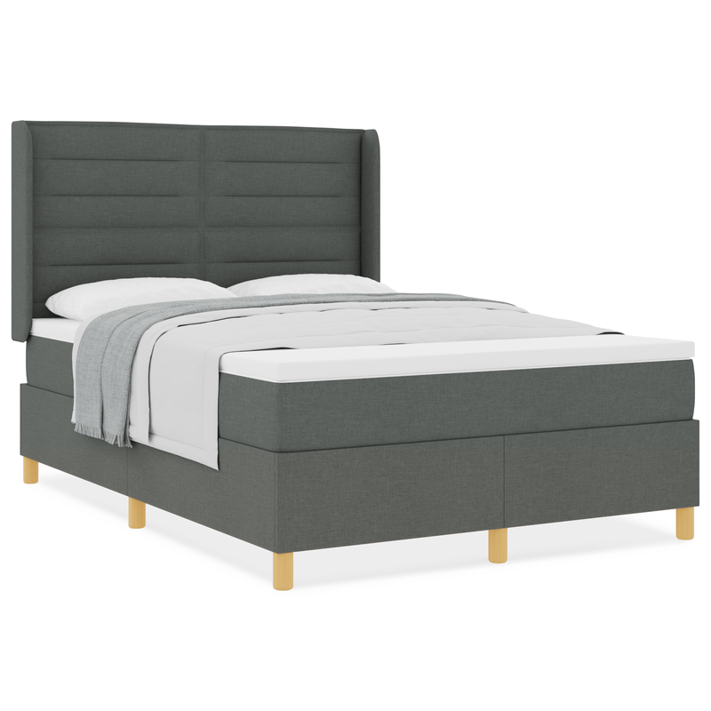Casa si Gradina - Mobilier - Paturi si accesorii - Paturi - Pat box spring cu saltea, gri inchis, 140x200 cm, textil - Infinity.ro