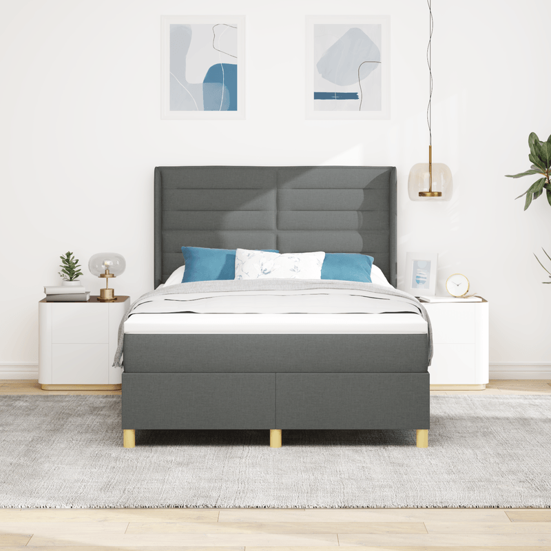Casa si Gradina - Mobilier - Paturi si accesorii - Paturi - Pat box spring cu saltea, gri inchis, 140x200 cm, textil - Infinity.ro