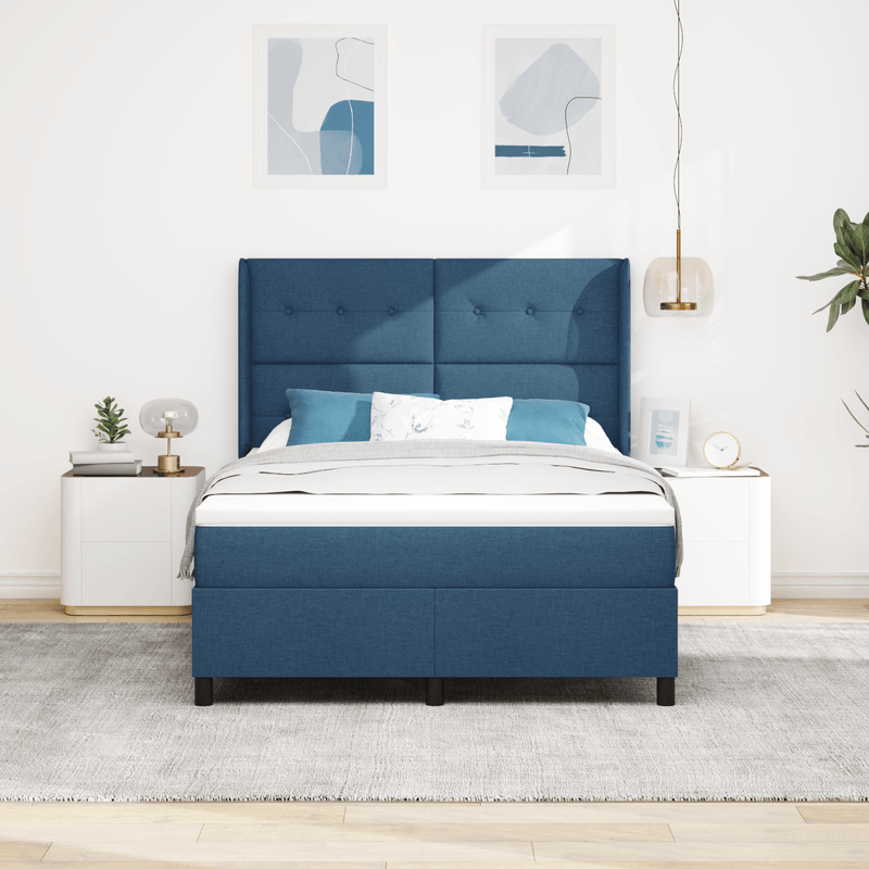 Casa si Gradina - Mobilier - Paturi si accesorii - Paturi - Pat box spring cu saltea, albastru, 140x190 cm, textil - Infinity.ro