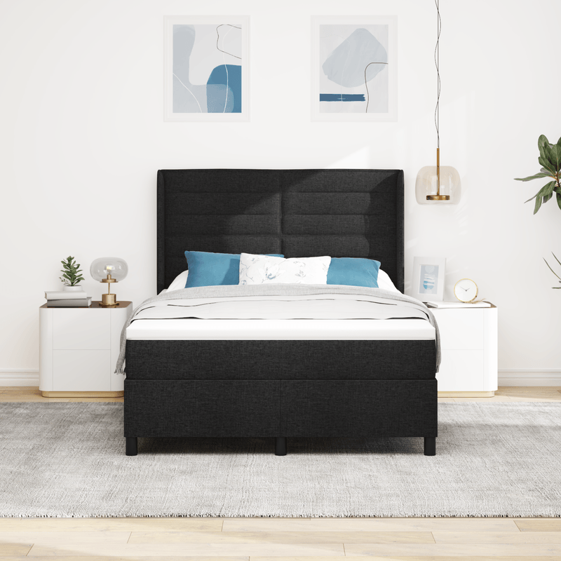 Casa si Gradina - Mobilier - Paturi si accesorii - Paturi - Pat box spring cu saltea, negru, 140x200 cm, textil - Infinity.ro