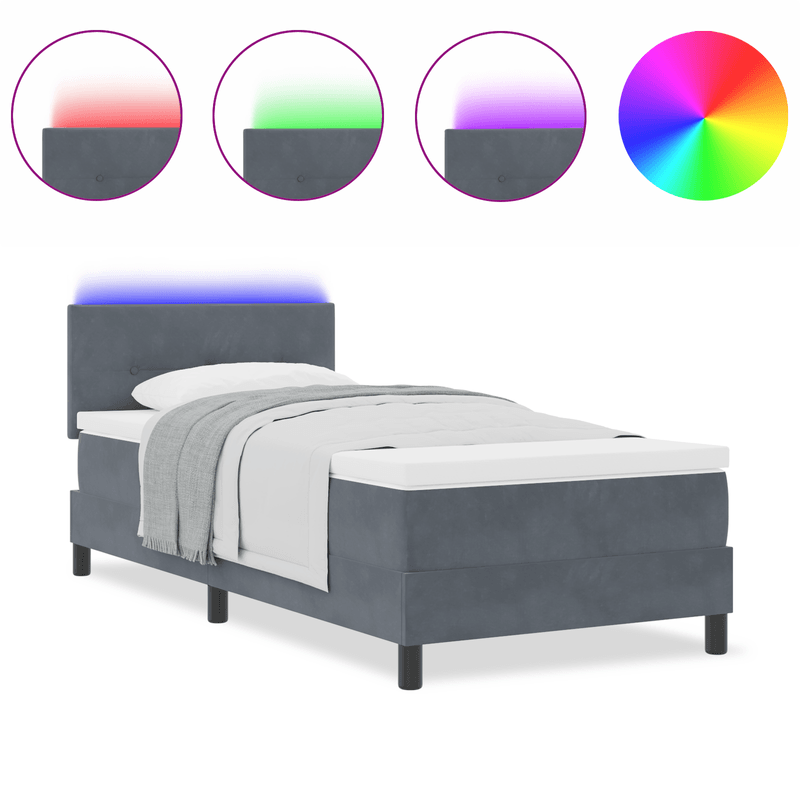 Casa si Gradina - Mobilier - Paturi si accesorii - Paturi - Pat box spring cu saltea & LED, gri inchis, 100x200 cm catifea - Infinity.ro
