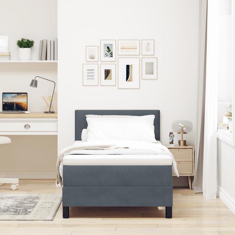 Casa si Gradina - Mobilier - Paturi si accesorii - Paturi - Pat box spring cu saltea & LED, gri inchis, 100x200 cm catifea - Infinity.ro