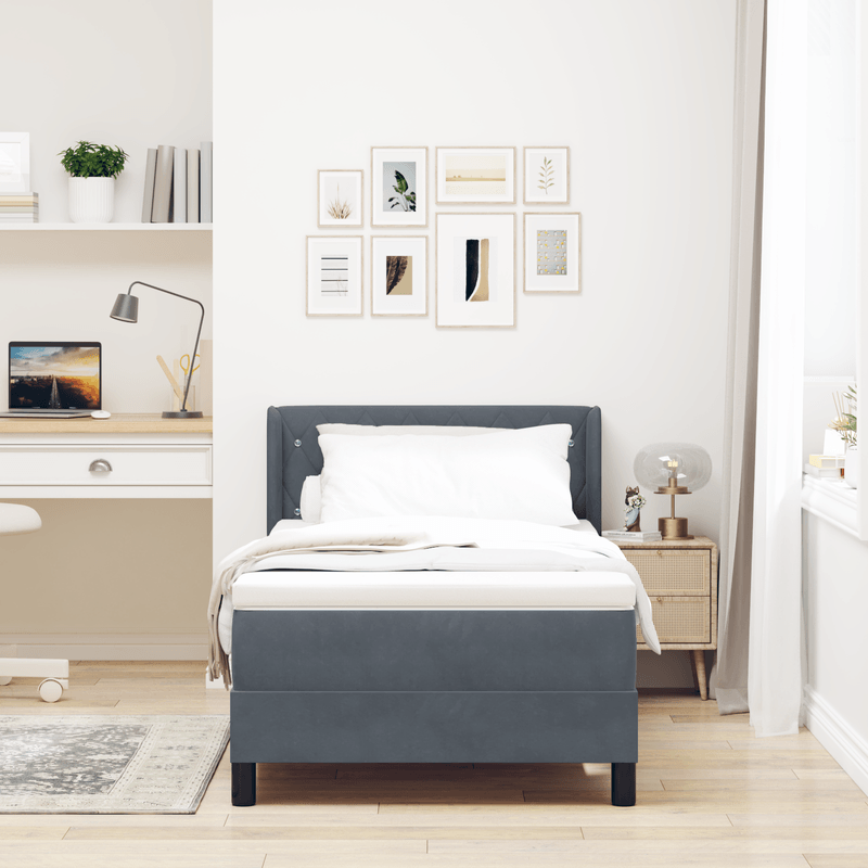 Casa si Gradina - Mobilier - Paturi si accesorii - Paturi - Pat box spring cu saltea, gri inchis, 100x200 cm, catifea - Infinity.ro
