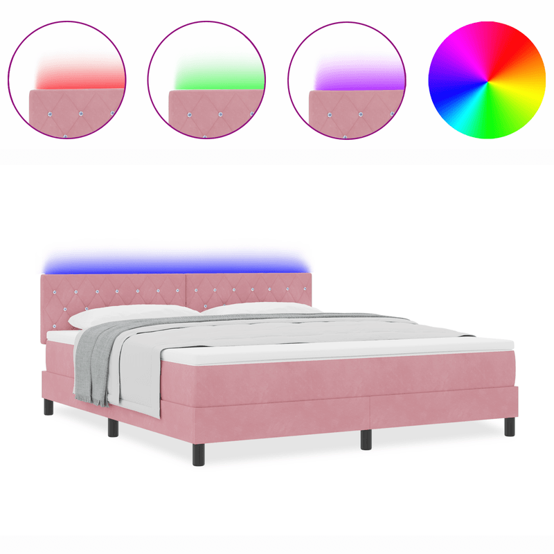 Casa si Gradina - Mobilier - Paturi si accesorii - Paturi - Pat cu saltea si LED Roz 180x200 cm Catifea - Infinity.ro