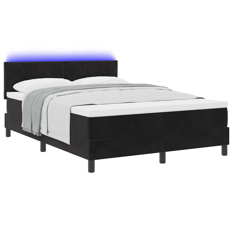 Casa si Gradina - Mobilier - Paturi si accesorii - Paturi - Pat box spring cu saltea & LED, negru, 140x200 cm catifea - Infinity.ro