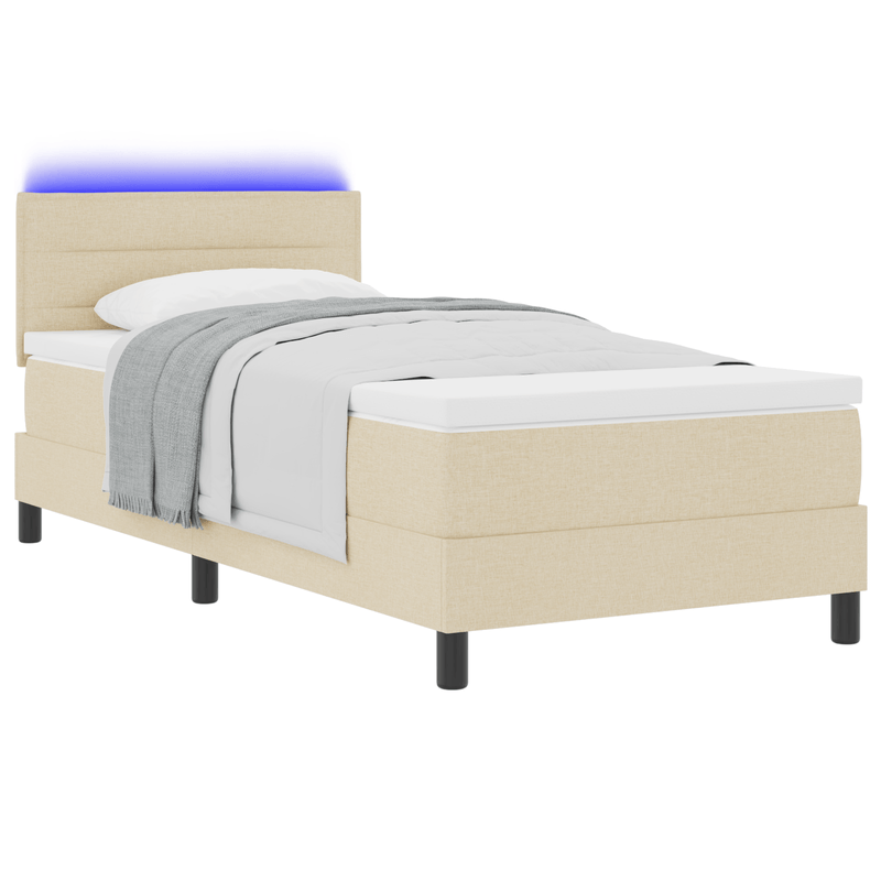 Casa si Gradina - Mobilier - Paturi si accesorii - Paturi - Pat Box Spring cu Saltea & LED Crem 100x200 cm tesatura - Infinity.ro