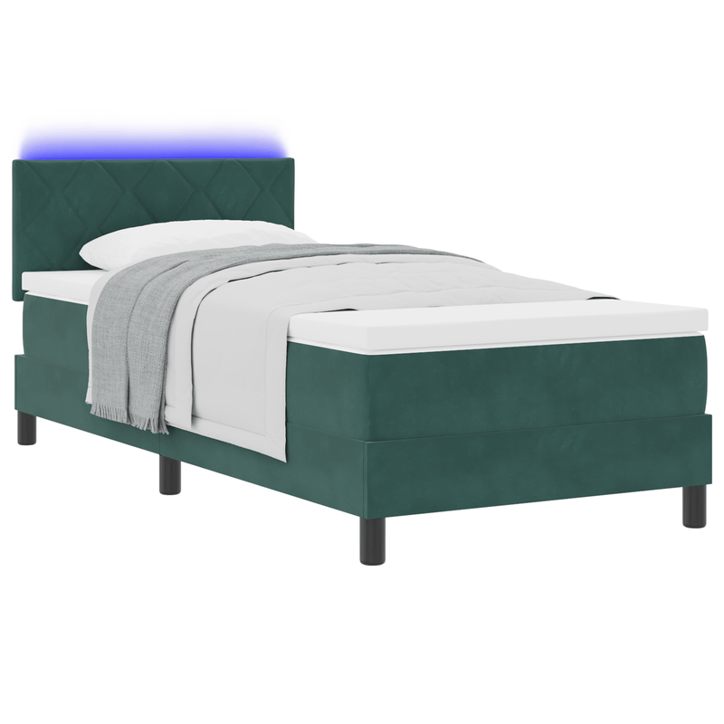Casa si Gradina - Mobilier - Paturi si accesorii - Paturi - Pat box spring cu saltea & LED, verde inchis 100x200 cm catifea - Infinity.ro