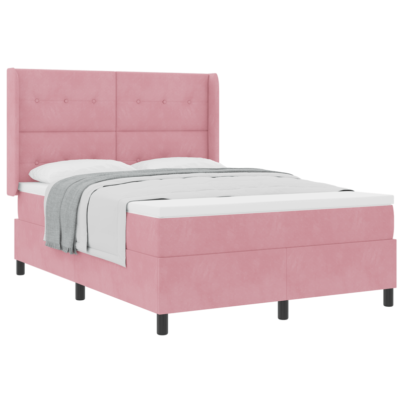 Casa si Gradina - Mobilier - Paturi si accesorii - Paturi - Pat box spring cu saltea, roz, 140x190 cm, catifea - Infinity.ro