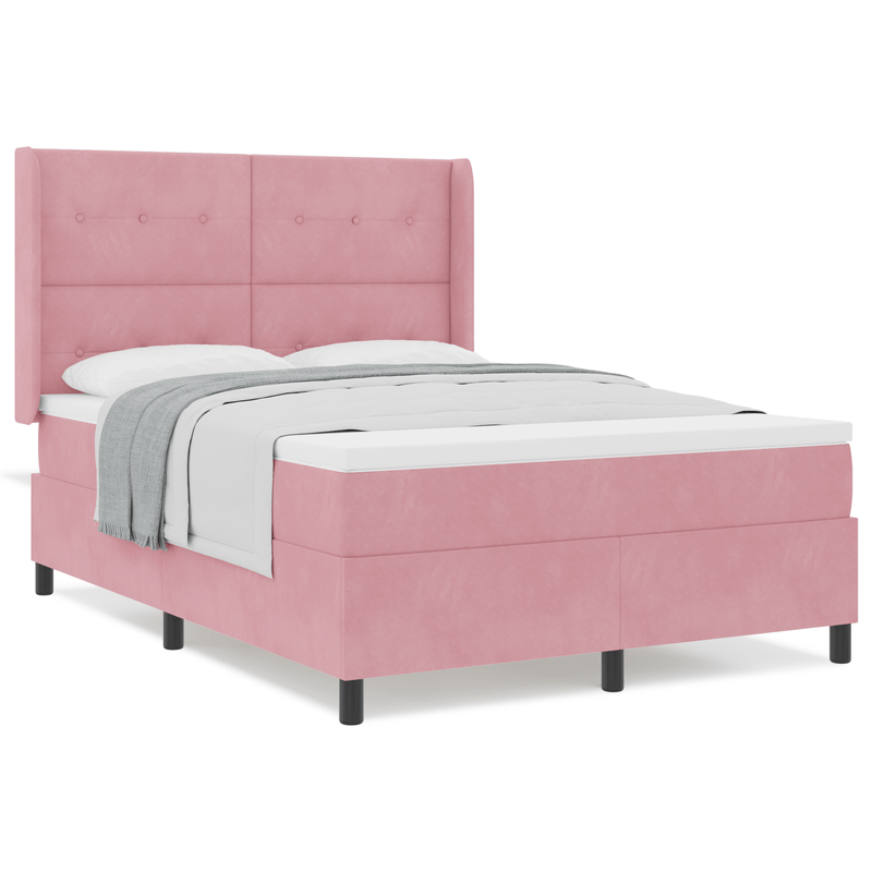Casa si Gradina - Mobilier - Paturi si accesorii - Paturi - Pat box spring cu saltea, roz, 140x190 cm, catifea - Infinity.ro