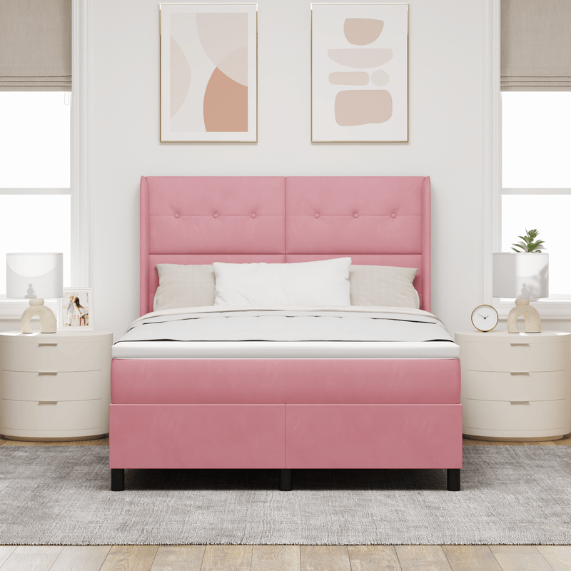 Casa si Gradina - Mobilier - Paturi si accesorii - Paturi - Pat box spring cu saltea, roz, 140x190 cm, catifea - Infinity.ro