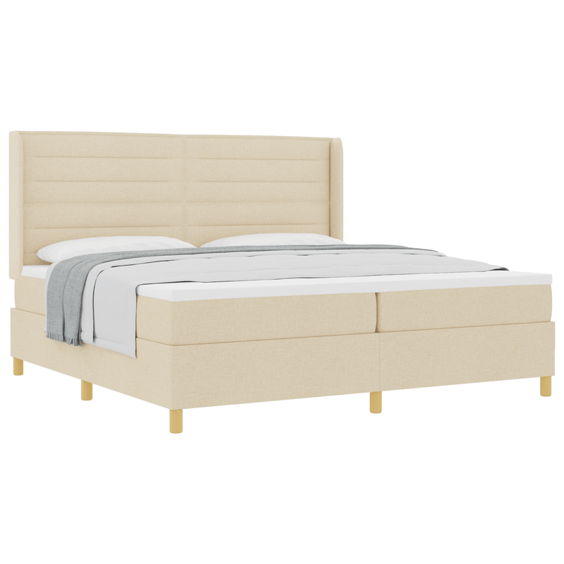 Casa si Gradina - Mobilier - Paturi si accesorii - Paturi - Pat box spring cu saltea, crem, 200x200 cm, textil - Infinity.ro