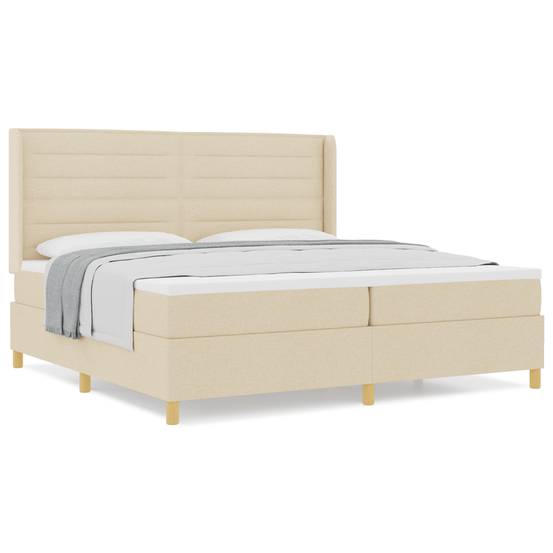 Casa si Gradina - Mobilier - Paturi si accesorii - Paturi - Pat box spring cu saltea, crem, 200x200 cm, textil - Infinity.ro