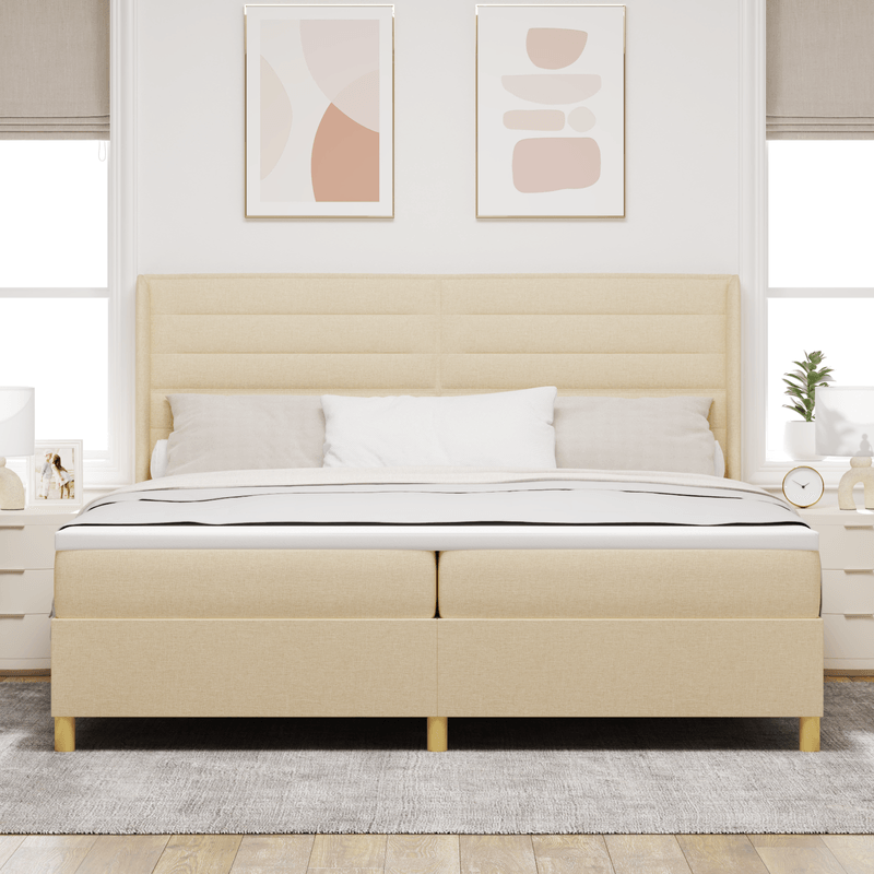 Casa si Gradina - Mobilier - Paturi si accesorii - Paturi - Pat box spring cu saltea, crem, 200x200 cm, textil - Infinity.ro