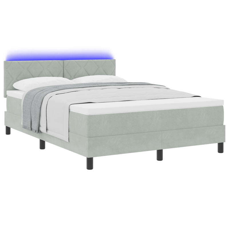 Casa si Gradina - Mobilier - Paturi si accesorii - Paturi - Pat box spring cu saltea & LED, gri deschis, 160x200 cm catifea - Infinity.ro