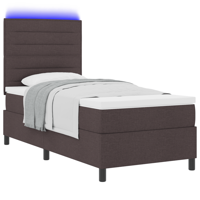 Casa si Gradina - Mobilier - Paturi si accesorii - Paturi - Pat cu arcuri cu saltea & LED Maro inchis 100x200 cm Tesatura - Infinity.ro