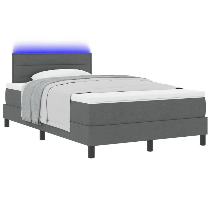 Casa si Gradina - Mobilier - Paturi si accesorii - Paturi - Pat cu Arcuri cu Saltea & LED Gri Intunecat 120x190 cm Tesatura - Infinity.ro