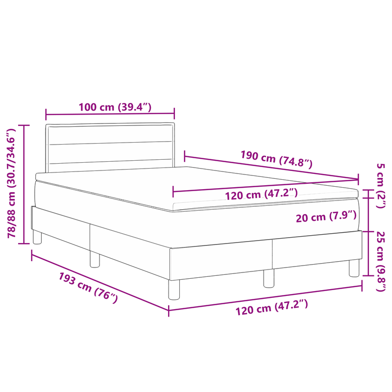 Casa si Gradina - Mobilier - Paturi si accesorii - Paturi - Pat cu Arcuri cu Saltea & LED Gri Intunecat 120x190 cm Tesatura - Infinity.ro