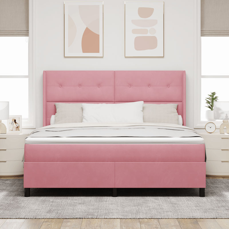Casa si Gradina - Mobilier - Paturi si accesorii - Paturi - Pat box spring cu saltea, roz, 180x200 cm, catifea - Infinity.ro