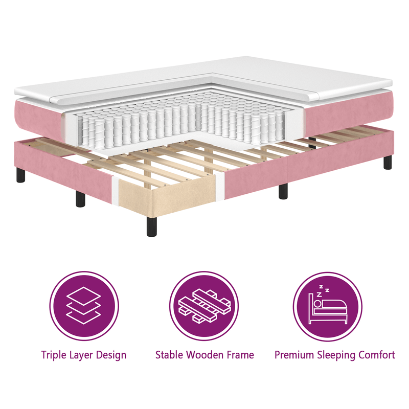 Casa si Gradina - Mobilier - Paturi si accesorii - Paturi - Pat box spring cu saltea, roz, 180x200 cm, catifea - Infinity.ro