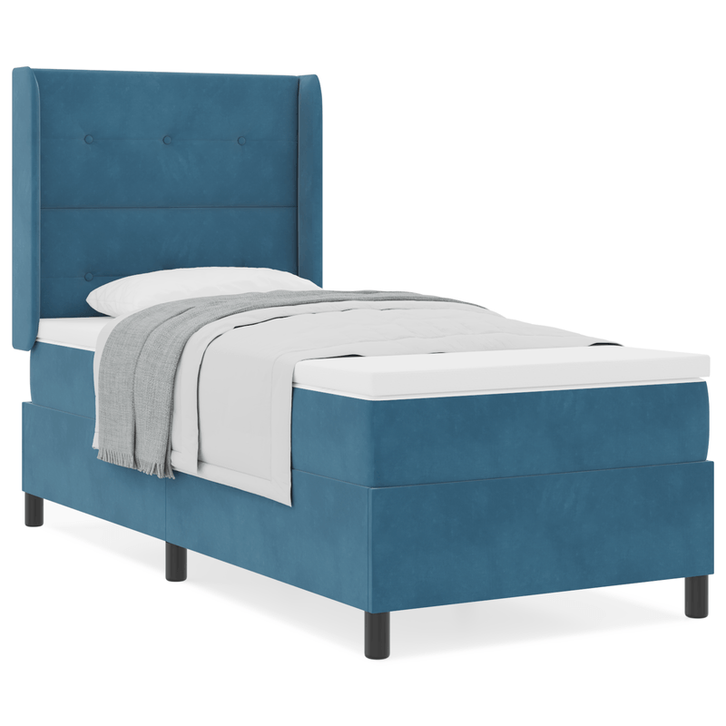 Casa si Gradina - Mobilier - Paturi si accesorii - Paturi - Pat box spring cu saltea, albastru inchis, 90x190 cm, catifea - Infinity.ro
