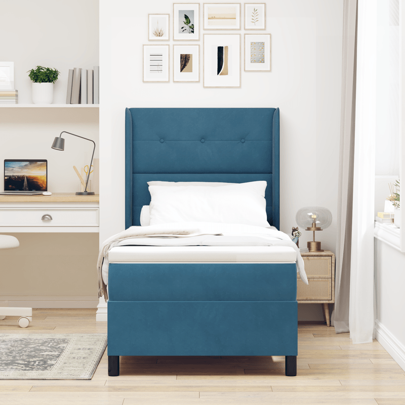 Casa si Gradina - Mobilier - Paturi si accesorii - Paturi - Pat box spring cu saltea, albastru inchis, 90x190 cm, catifea - Infinity.ro