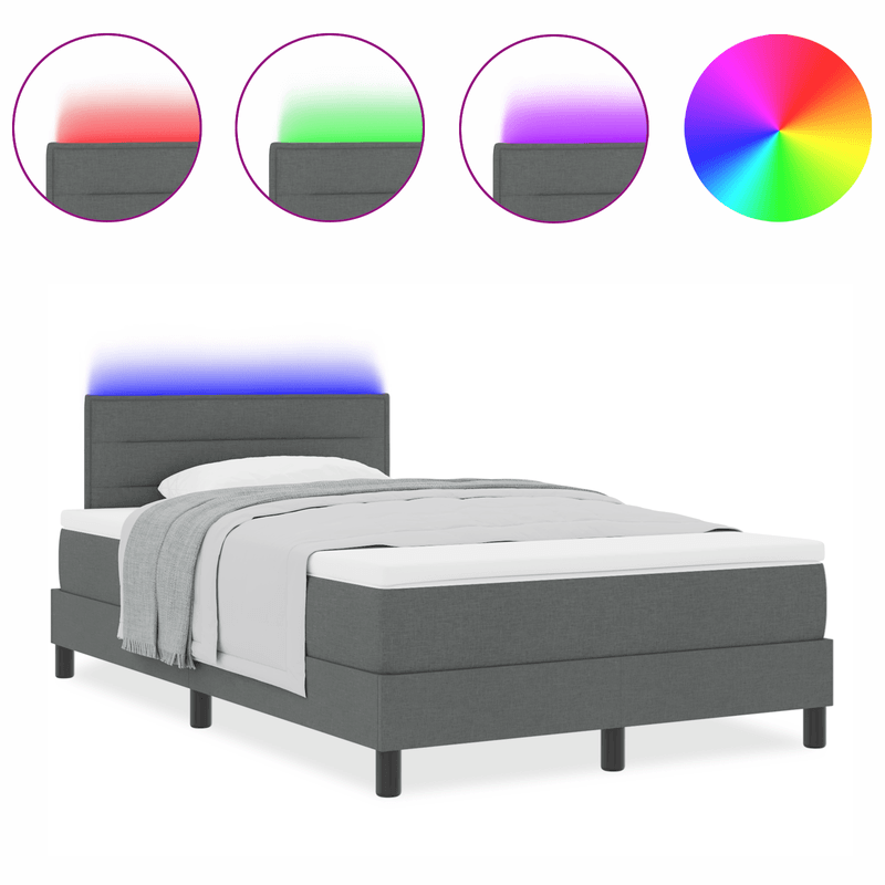 Casa si Gradina - Mobilier - Paturi si accesorii - Paturi - Pat Box Spring cu saltea & LED Gri inchis 120x200 cm Tesatura - Infinity.ro