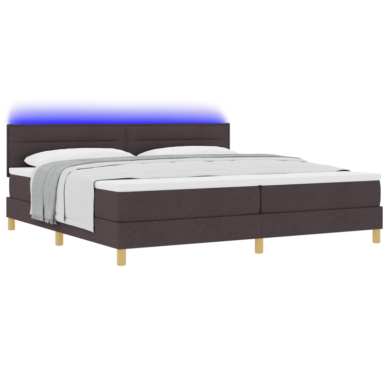 Casa si Gradina - Mobilier - Paturi si accesorii - Paturi - Pat cu arcuri cu saltea & LED Maro inchis 200x200 cm Tesatura - Infinity.ro