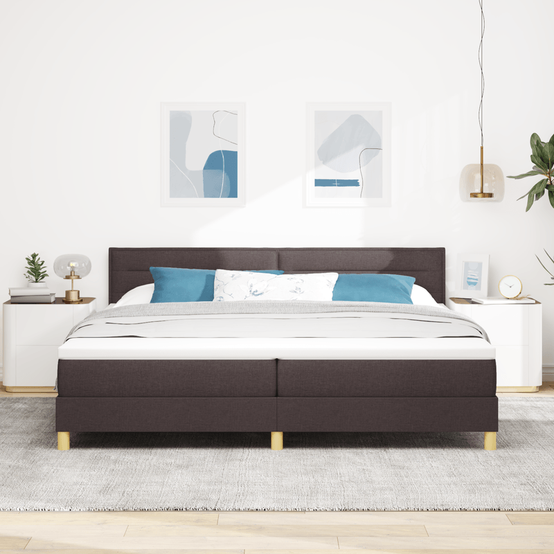 Casa si Gradina - Mobilier - Paturi si accesorii - Paturi - Pat cu arcuri cu saltea & LED Maro inchis 200x200 cm Tesatura - Infinity.ro