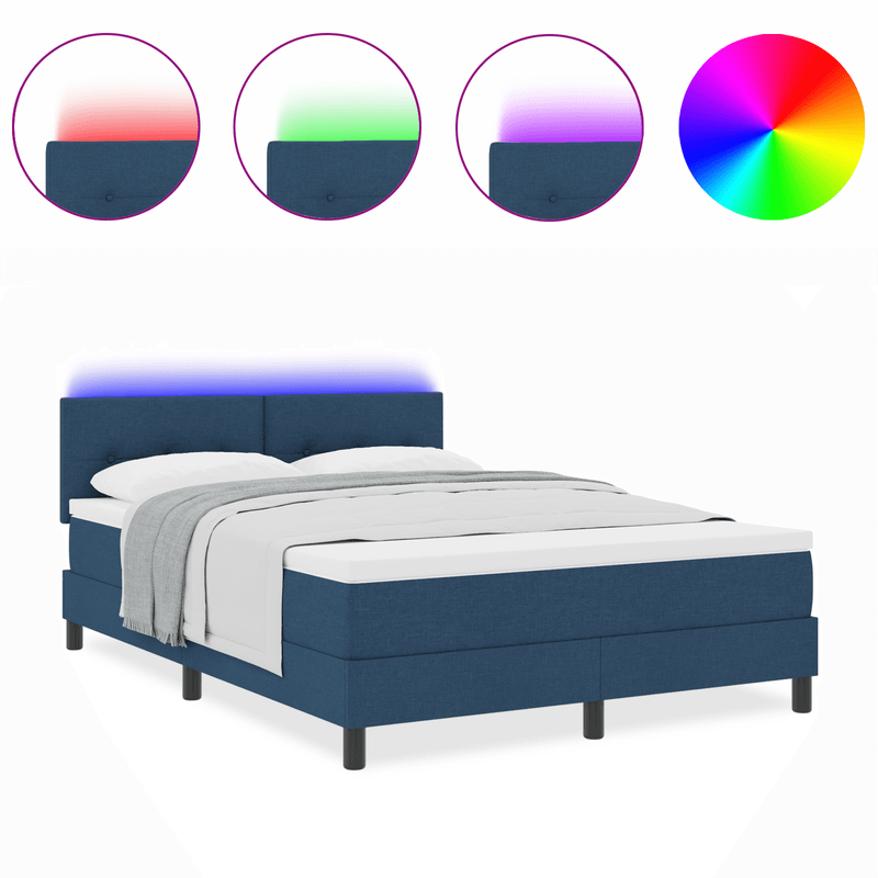 Casa si Gradina - Mobilier - Paturi si accesorii - Paturi - Pat cu arcuri cu saltea & LED albastru 140x190 cm tesatura - Infinity.ro