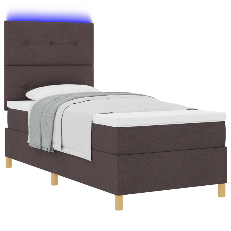Casa si Gradina - Mobilier - Paturi si accesorii - Paturi - Pat cu somier si saltea cu LED Maro Intunecat 90x200 cm Textile - Infinity.ro