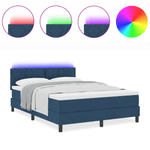 Casa si Gradina - Mobilier - Paturi si accesorii - Paturi - Pat Box Spring cu saltea & LED albastru 140x200 cm din tesatura - Infinity.ro