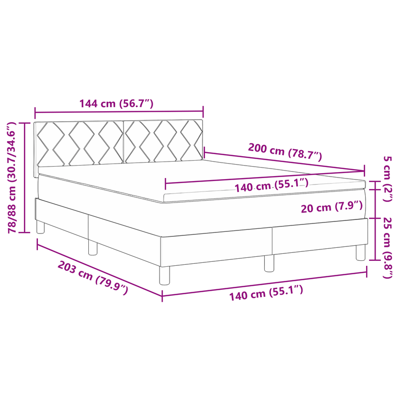 Casa si Gradina - Mobilier - Paturi si accesorii - Paturi - Pat Box Spring cu saltea & LED albastru 140x200 cm din tesatura - Infinity.ro