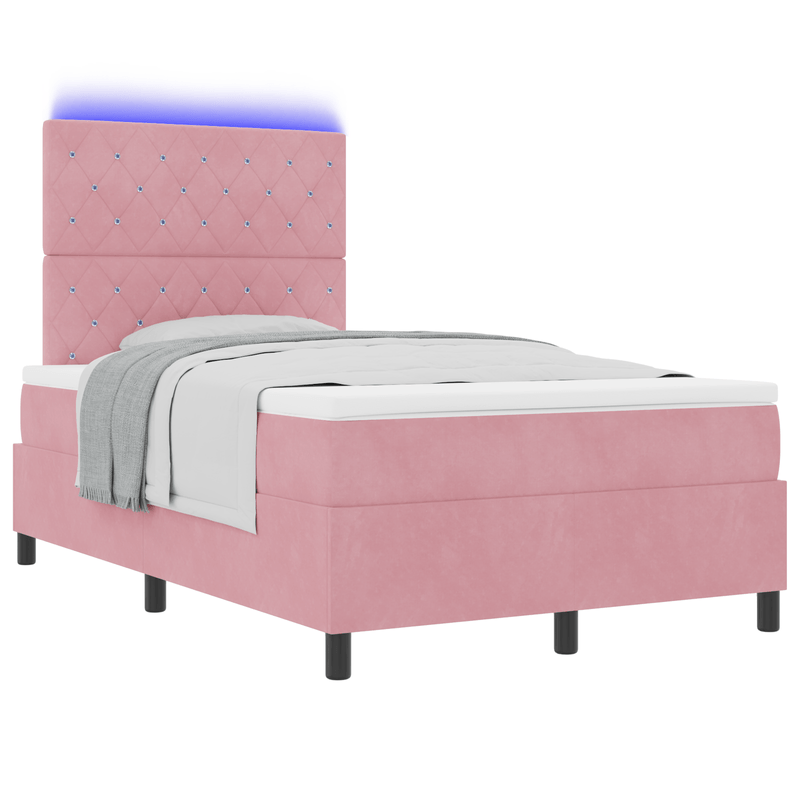 Casa si Gradina - Mobilier - Paturi si accesorii - Paturi - Pat tip box spring cu saltea si LED roz 120x190 cm catifea - Infinity.ro