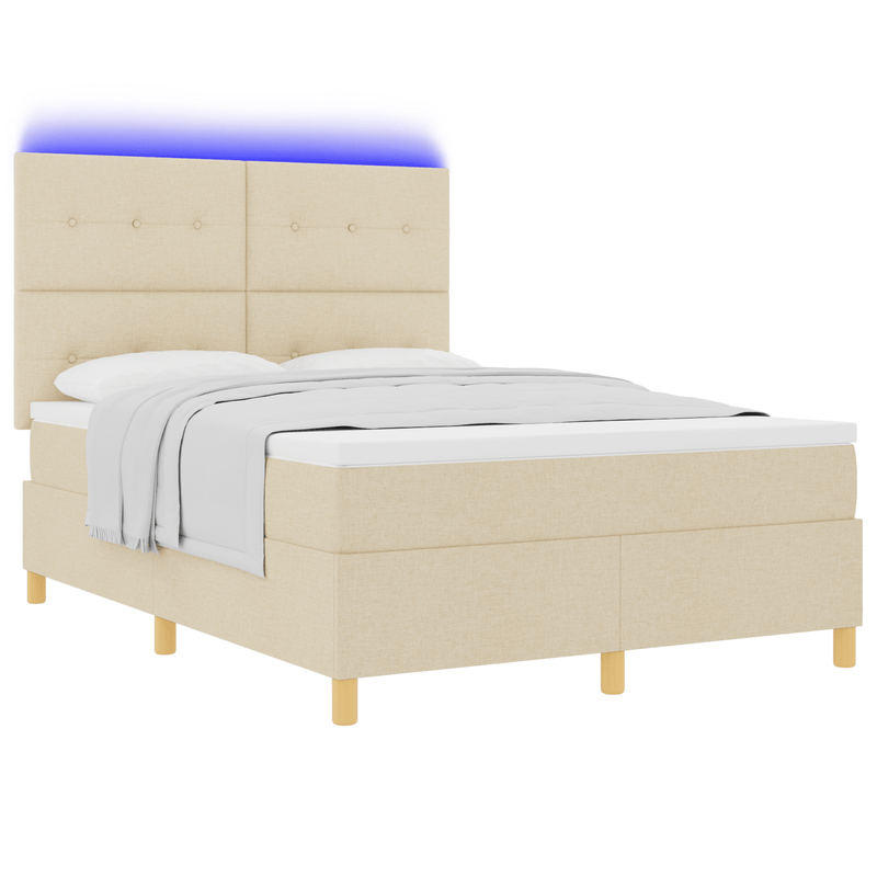 Casa si Gradina - Mobilier - Paturi si accesorii - Paturi - Pat cu saltea si LED Crem 160x200 cm din tesatura - Infinity.ro