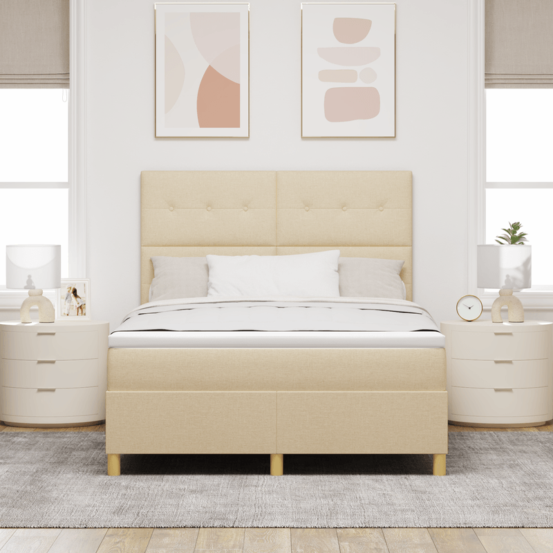 Casa si Gradina - Mobilier - Paturi si accesorii - Paturi - Pat cu saltea si LED Crem 160x200 cm din tesatura - Infinity.ro