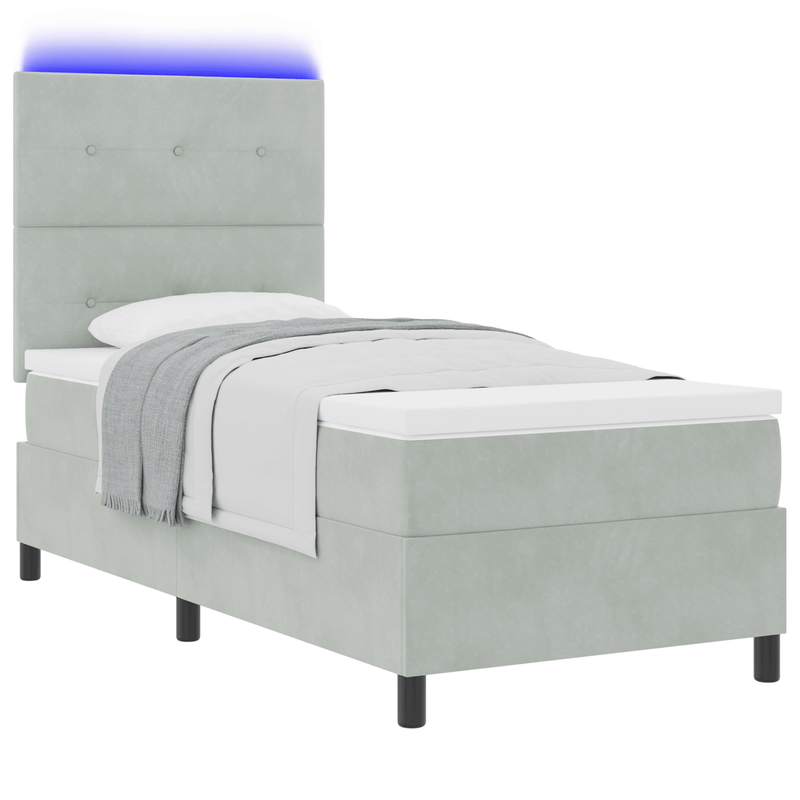 Casa si Gradina - Mobilier - Paturi si accesorii - Paturi - Pat box spring cu saltea & LED, gri deschis, 80x200 cm catifea - Infinity.ro