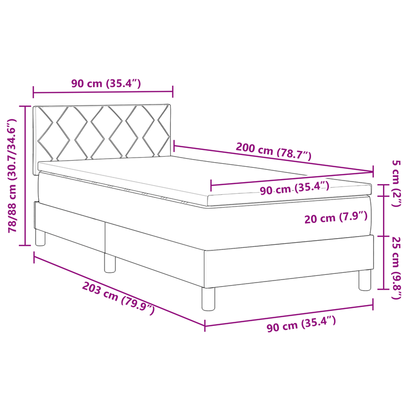 Casa si Gradina - Mobilier - Paturi si accesorii - Paturi - Pat cu arcuri cu saltea & LED crem 90x200 cm tesatura - Infinity.ro