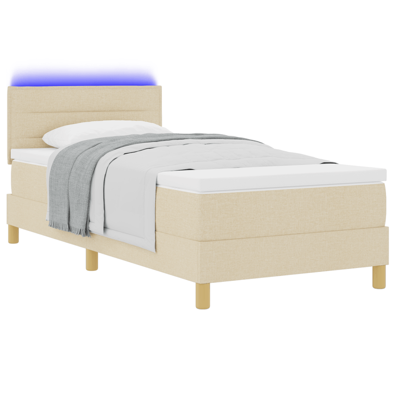 Casa si Gradina - Mobilier - Paturi si accesorii - Paturi - Pat cu arcuri cu saltea si LED crem 90x200 cm tesatura - Infinity.ro