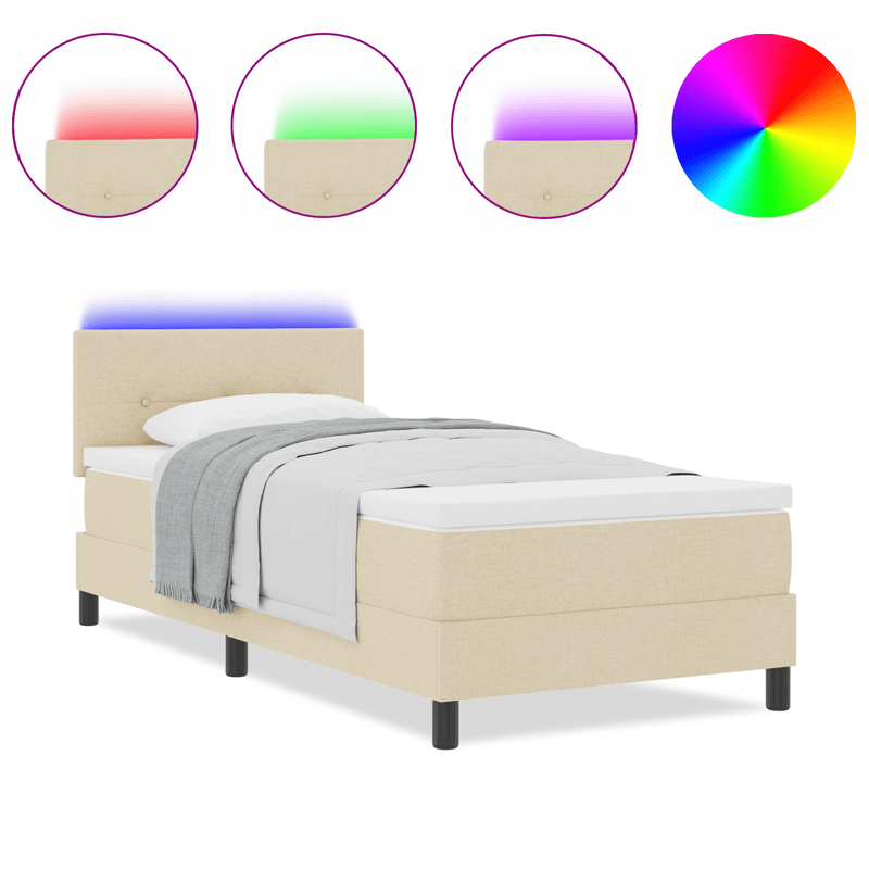 Casa si Gradina - Mobilier - Paturi si accesorii - Paturi - Pat Box Spring cu Saltea & LED Crem 90x190 cm Material Textil - Infinity.ro