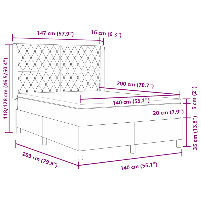 Casa si Gradina - Mobilier - Paturi si accesorii - Paturi - Pat box spring cu saltea, gri inchis, 140x200 cm, catifea - Infinity.ro