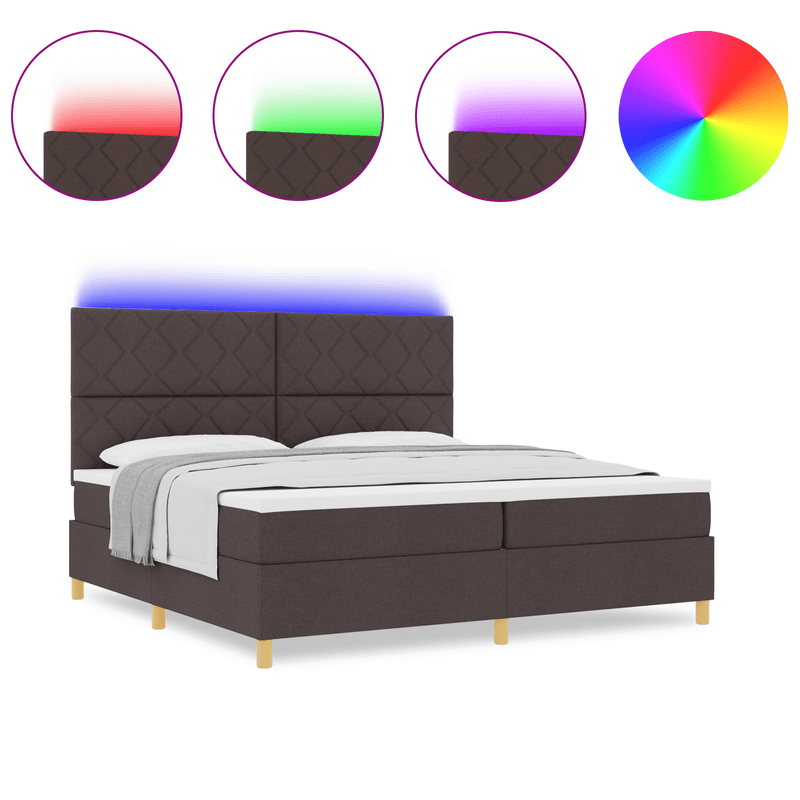 Casa si Gradina - Mobilier - Paturi si accesorii - Paturi - Pat cu arcuri cu saltea si LED maro inchis 200x200 cm tesatura - Infinity.ro