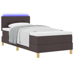 Casa si Gradina - Mobilier - Paturi si accesorii - Paturi - Pat cu arcuri cu saltea & LED maro inchis 90x200 cm din tesatura - Infinity.ro