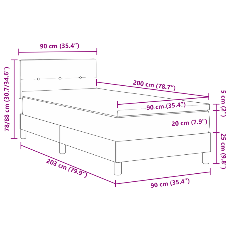 Casa si Gradina - Mobilier - Paturi si accesorii - Paturi - Pat cu arcuri cu saltea & LED maro inchis 90x200 cm din tesatura - Infinity.ro