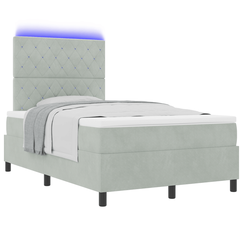 Casa si Gradina - Mobilier - Paturi si accesorii - Paturi - Pat box spring cu saltea & LED, gri deschis, 120x200 cm catifea - Infinity.ro