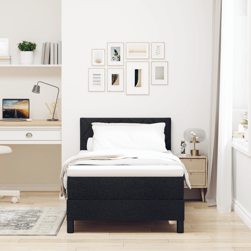Casa si Gradina - Mobilier - Paturi si accesorii - Paturi - Pat box spring cu saltea si LED Negru 100x200 cm Tesatura - Infinity.ro