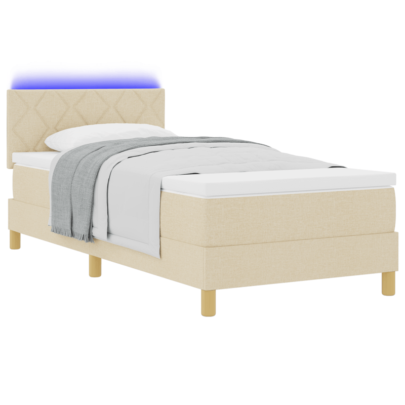 Casa si Gradina - Mobilier - Paturi si accesorii - Paturi - Pat cu Arcuri cu Saltea & LED Crem 90x190 cm Tesatura - Infinity.ro