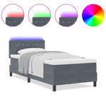 Casa si Gradina - Mobilier - Paturi si accesorii - Paturi - Pat box spring cu saltea & LED, gri inchis, 90x200 cm, catifea - Infinity.ro