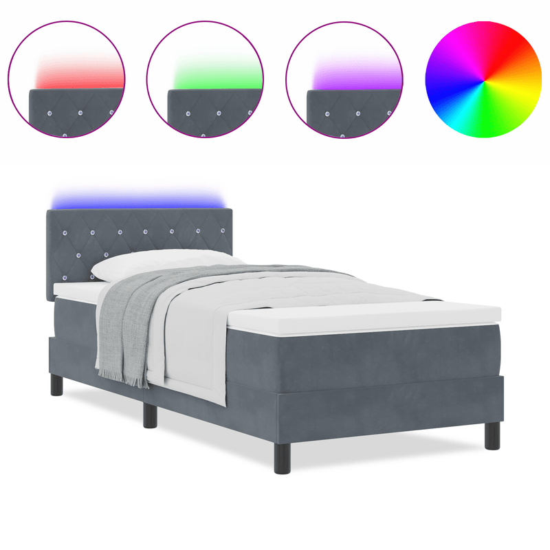 Casa si Gradina - Mobilier - Paturi si accesorii - Paturi - Pat box spring cu saltea & LED, gri inchis, 90x200 cm, catifea - Infinity.ro