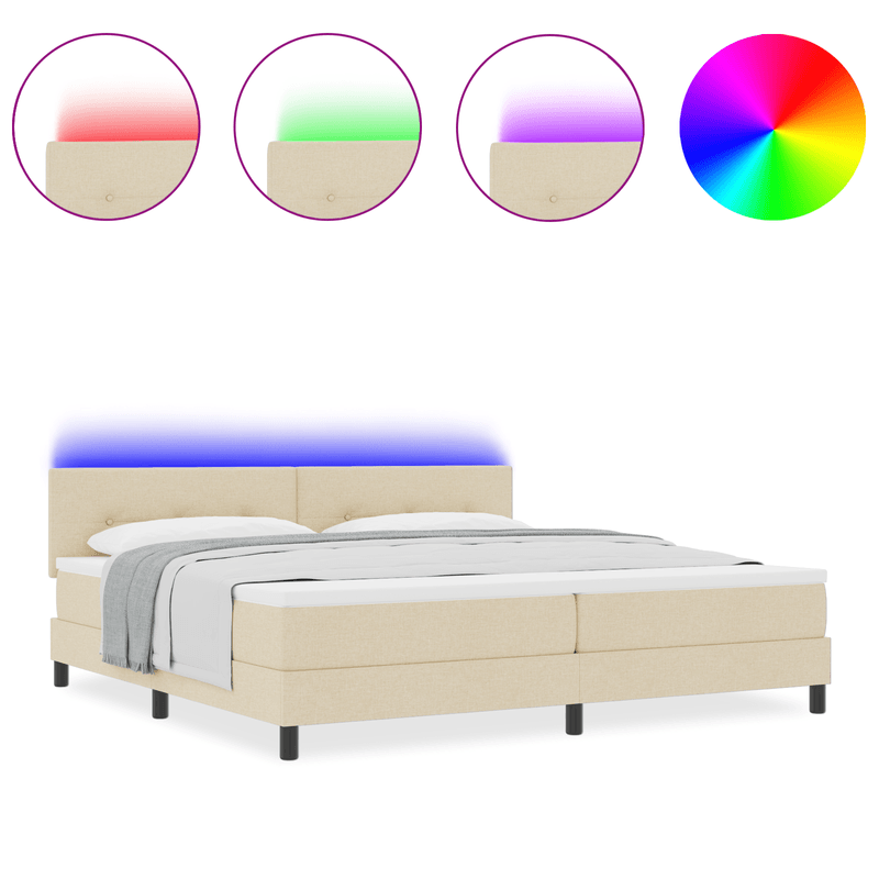 Casa si Gradina - Mobilier - Paturi si accesorii - Paturi - Pat cu saltea si LED Crem 200x200 cm Tesatura - Infinity.ro